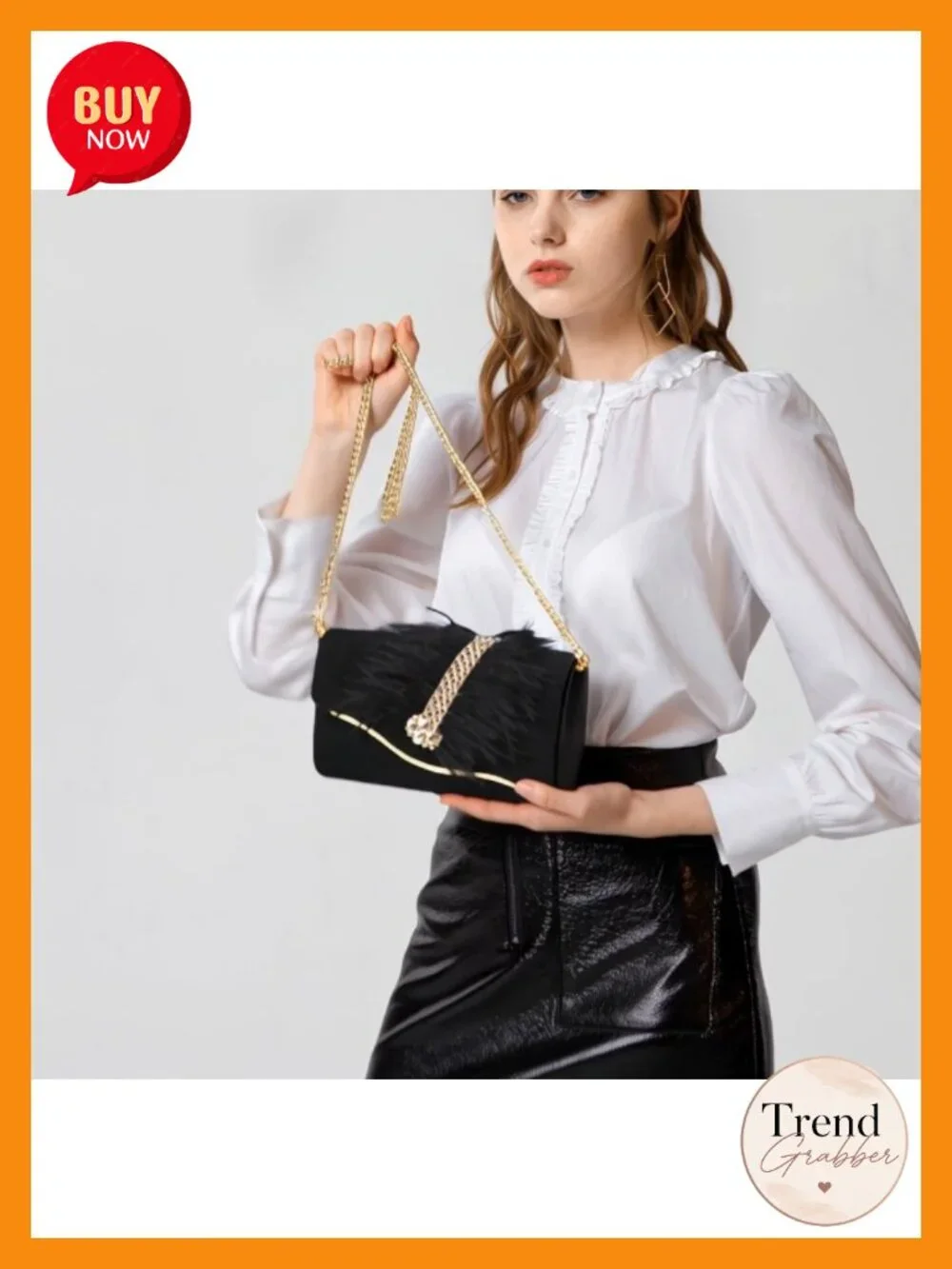 Faux Suede Envelope Clutch with Faux Feather, Rhinestone Pearl Detailing,